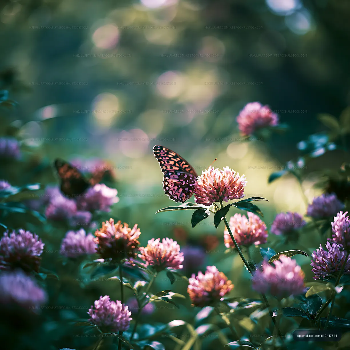 Butterflies on flowers in a garden
