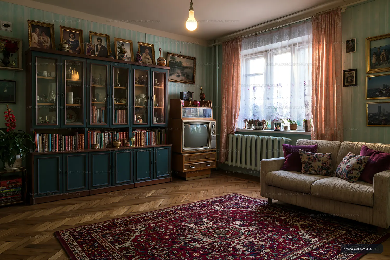 Cozy living room with vintage furniture and decor