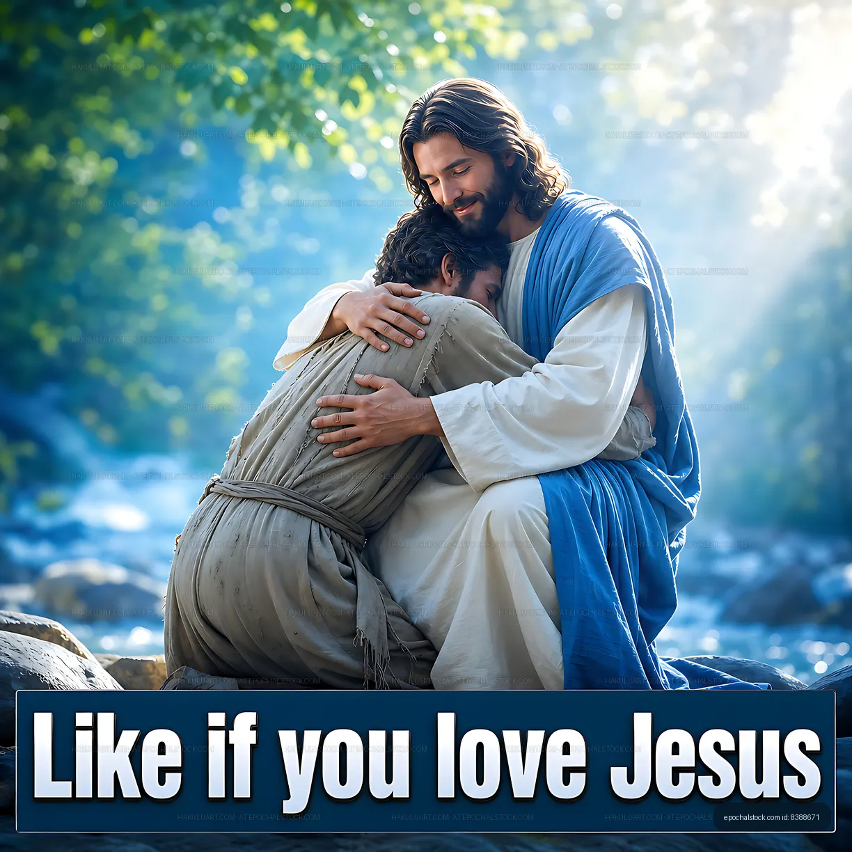 Jesus comforting a person by the river