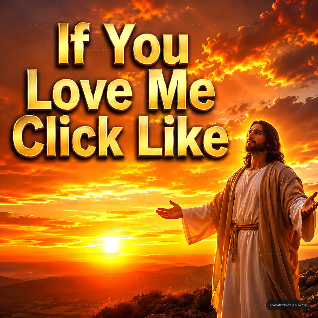 Sunset scene with a figure and text inviting engagement