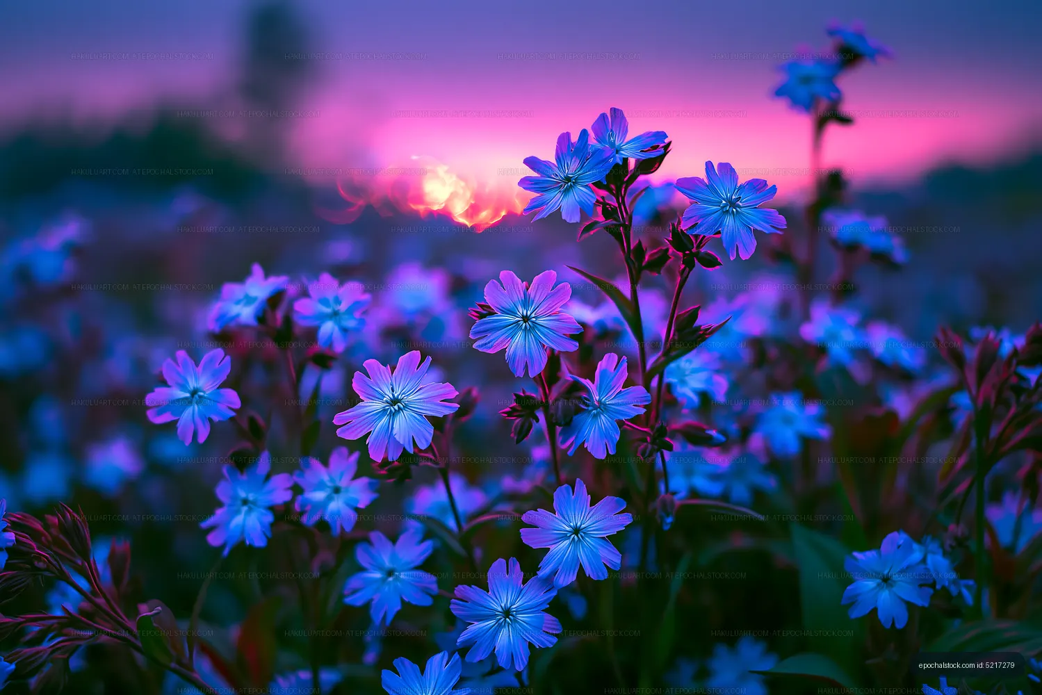 Colorful flowers in a field during sunset in a rural setting