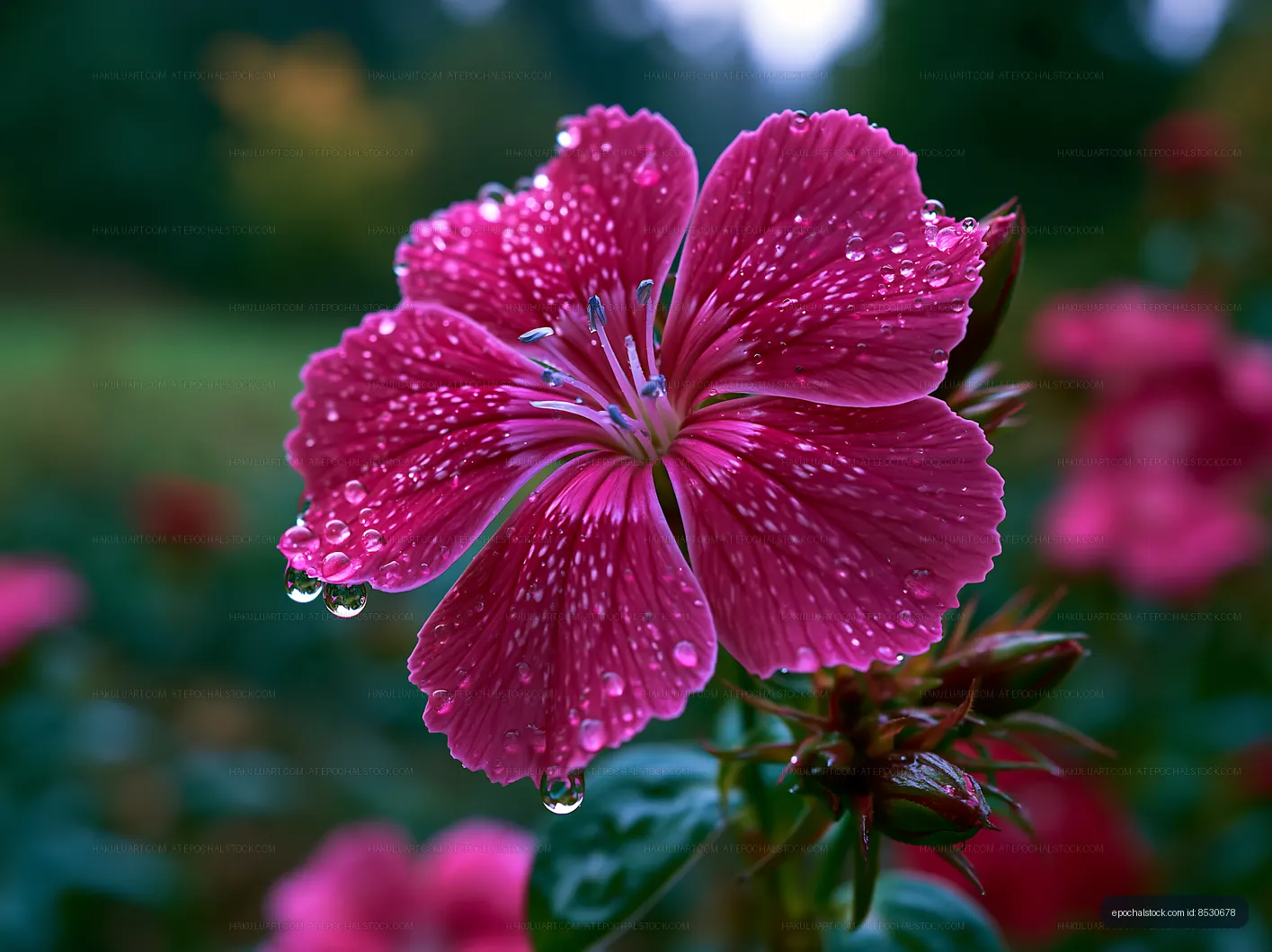 Close-up view of pink flower with water droplets on petals