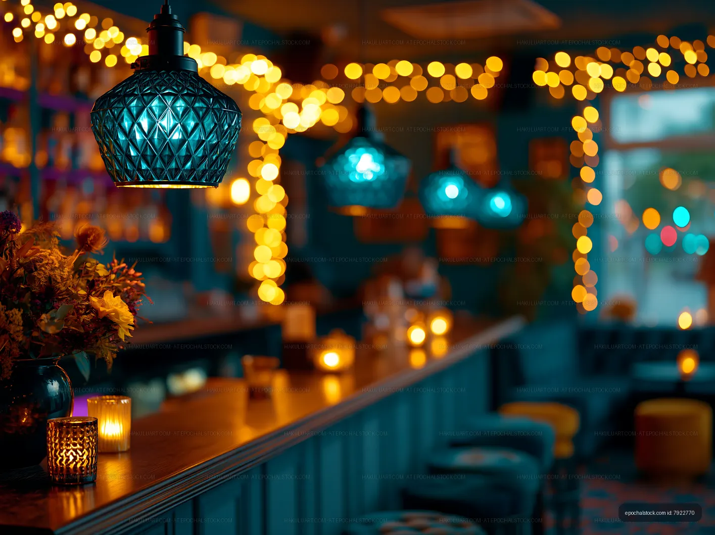 Cozy bar scene with warm lights and decor