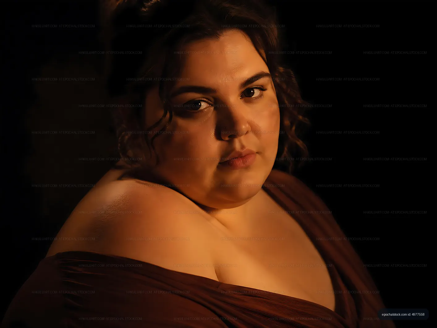 Woman with soft features and dark background