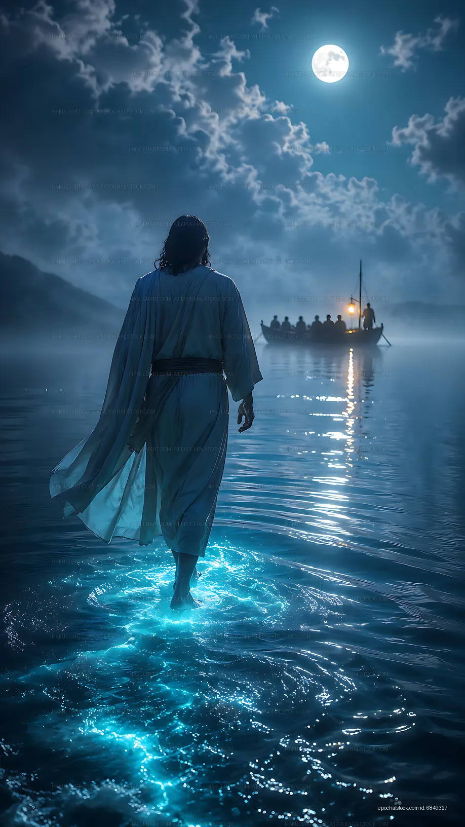 Walking on water at night under the moonlight