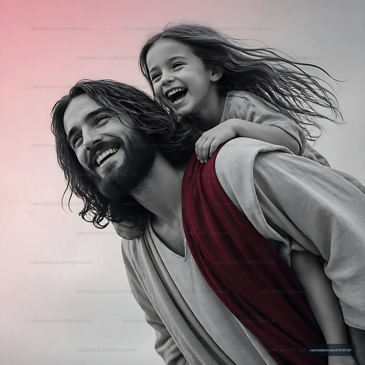 Man carries girl on his back while smiling outdoors
