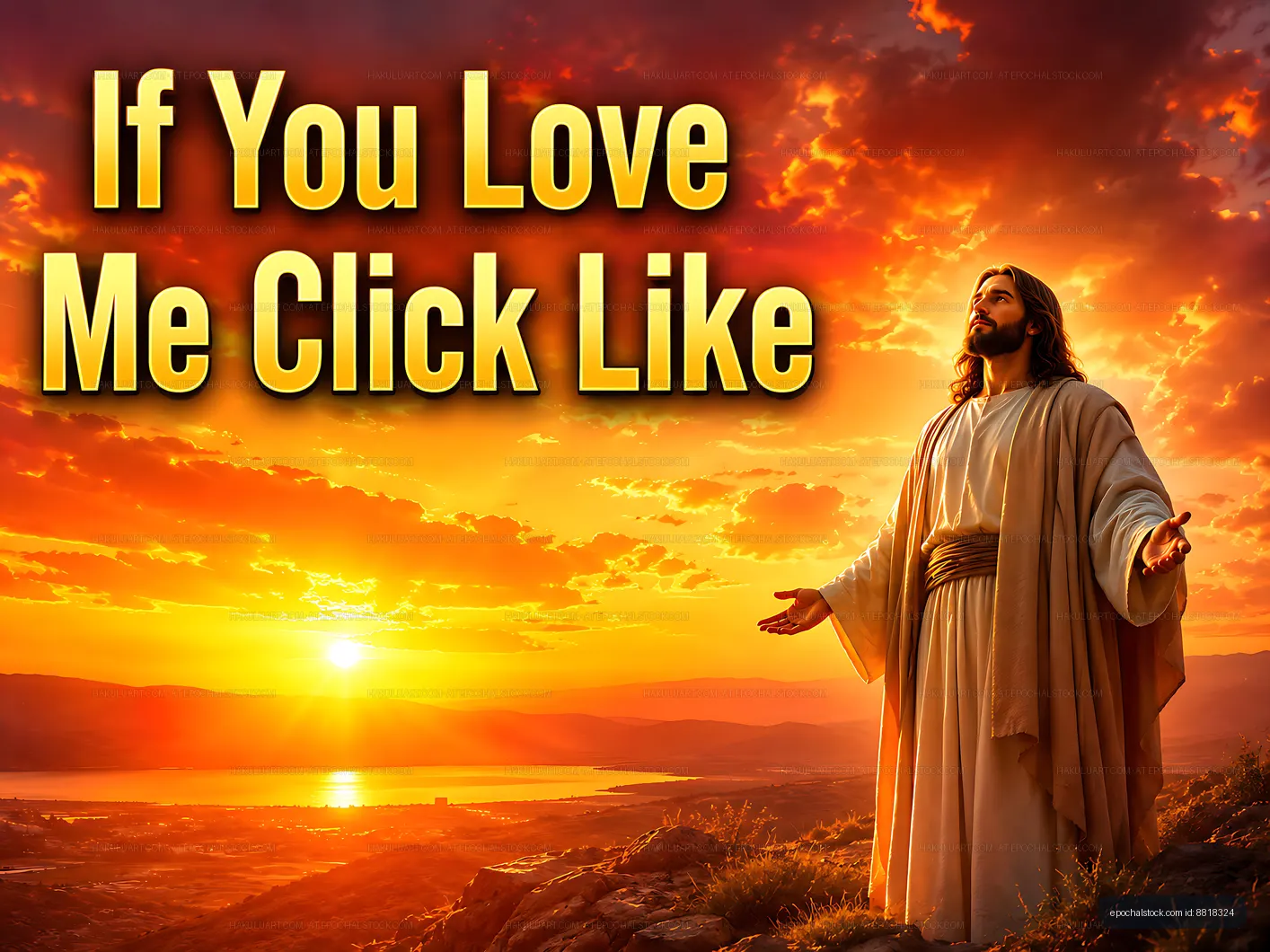 Religious figure with sunset background inviting engagement
