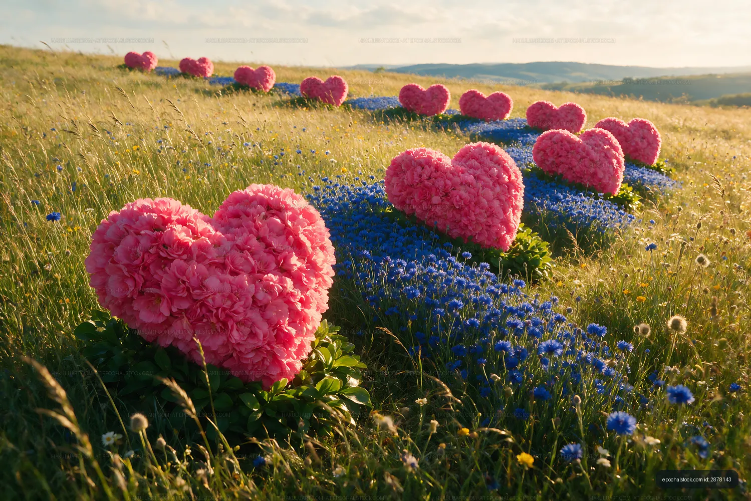 Colorful flower hearts in a field during daylight