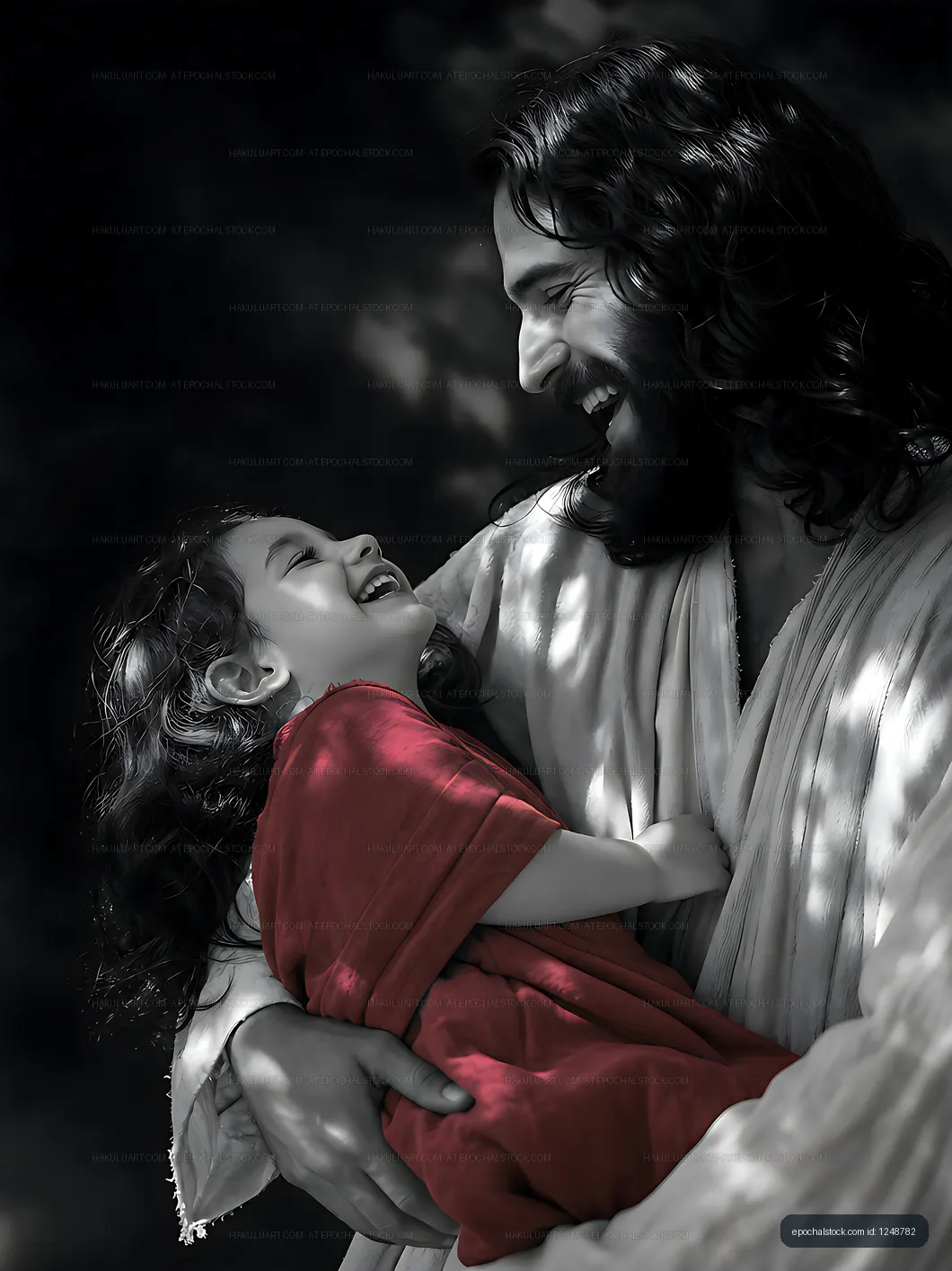 Man holding child with joy in outdoor setting