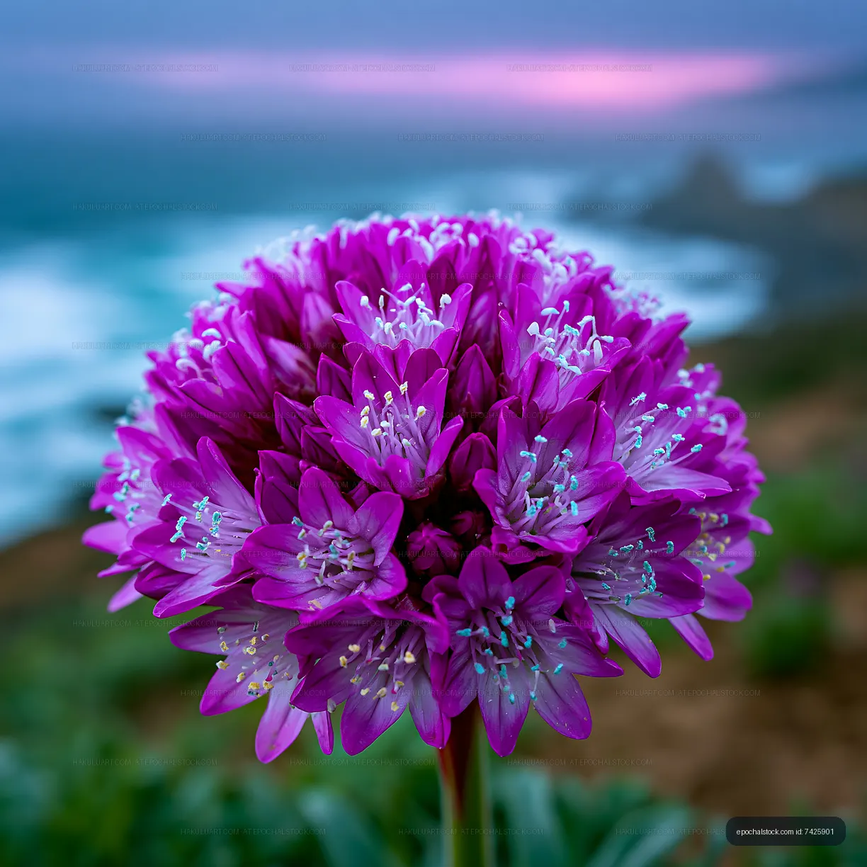 Purple flower close-up at coastal cliff