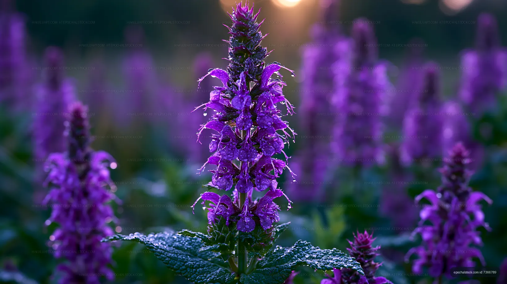 Purple flowers in a field during sunrise