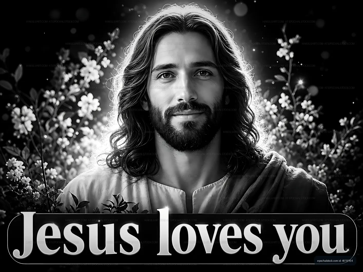 Jesus loves you message with a smiling man and flowers