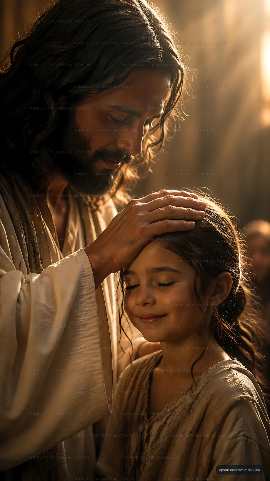 Fatherly embrace between man and girl in warm light