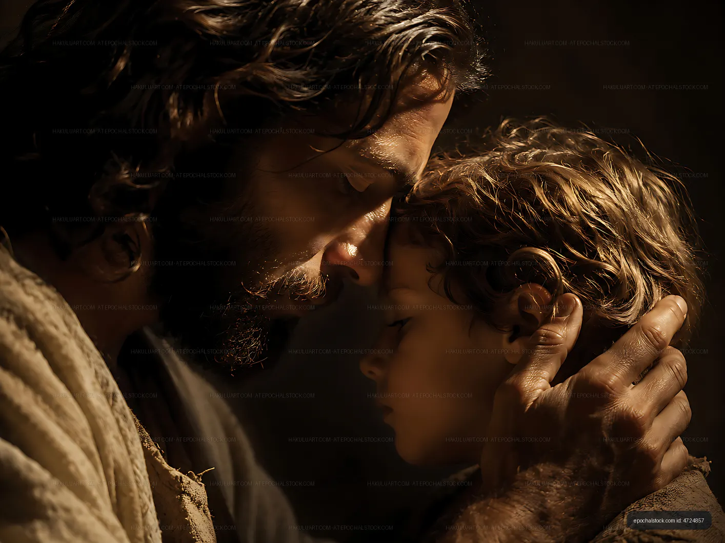 Father embracing child in warm light