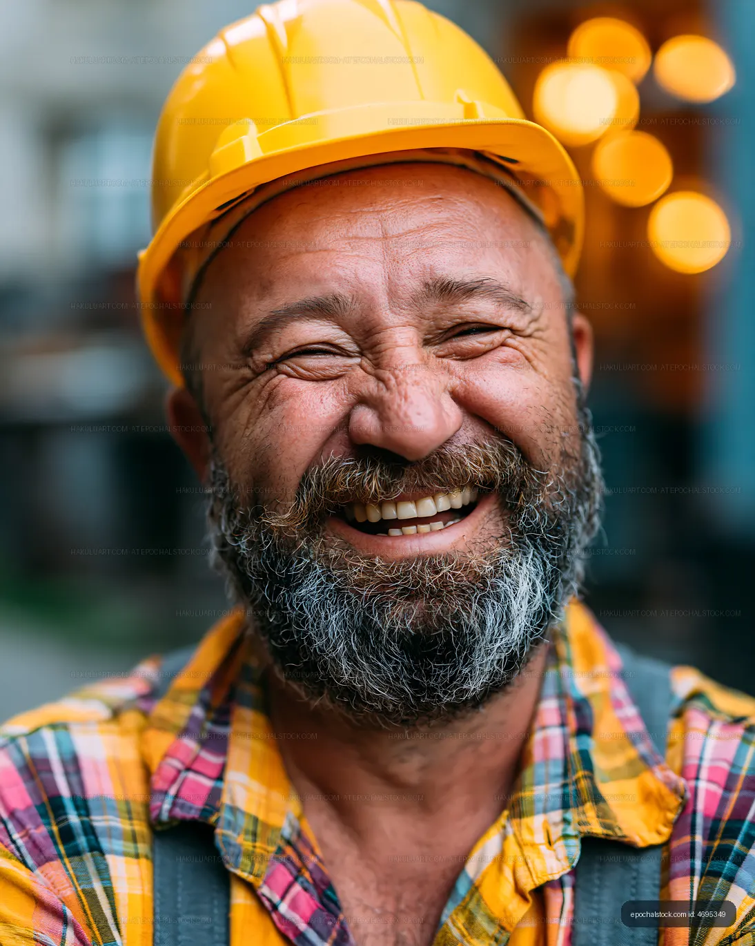 Construction worker smiling in a helmet outdoors