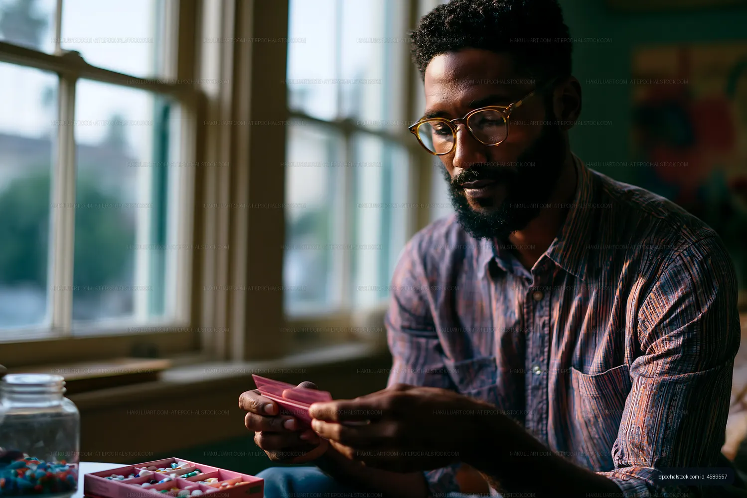 Man working with small objects at a table in natural light