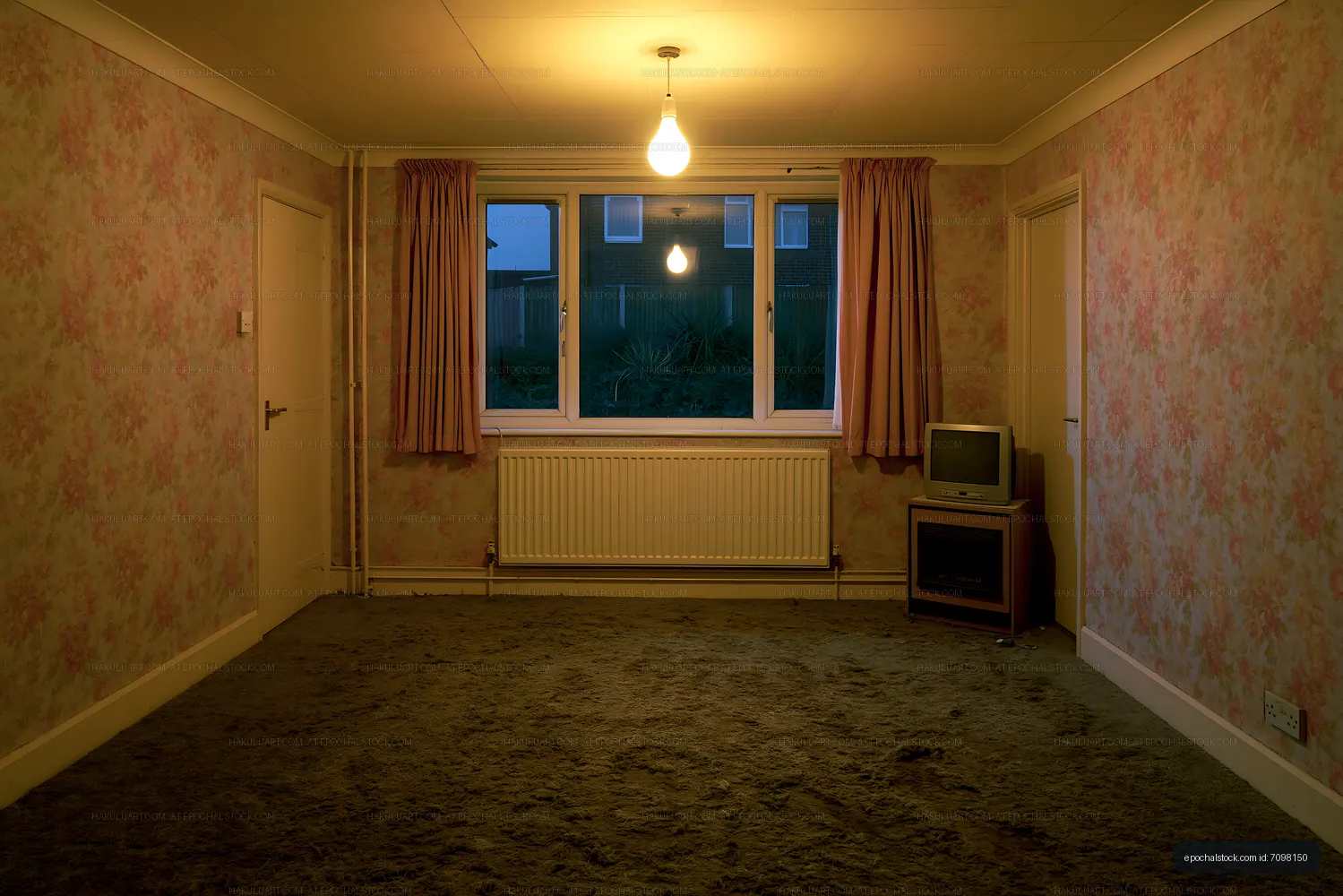 Empty room with vintage decor and a single light bulb