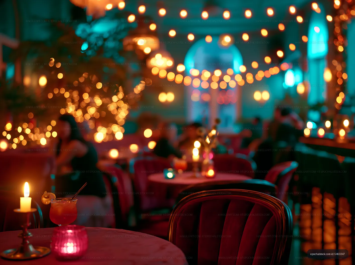 Cozy restaurant setting with dim lights and colorful drinks
