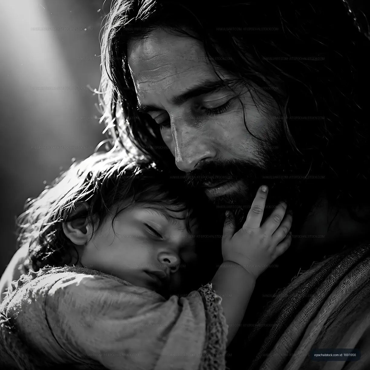 Father holding sleeping child in tender moment