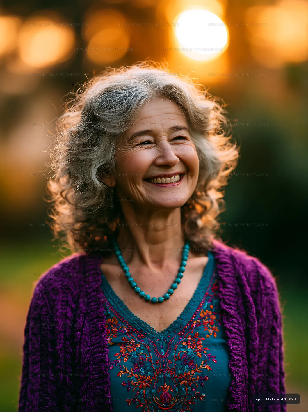 Smiling woman in outdoor setting during sunset