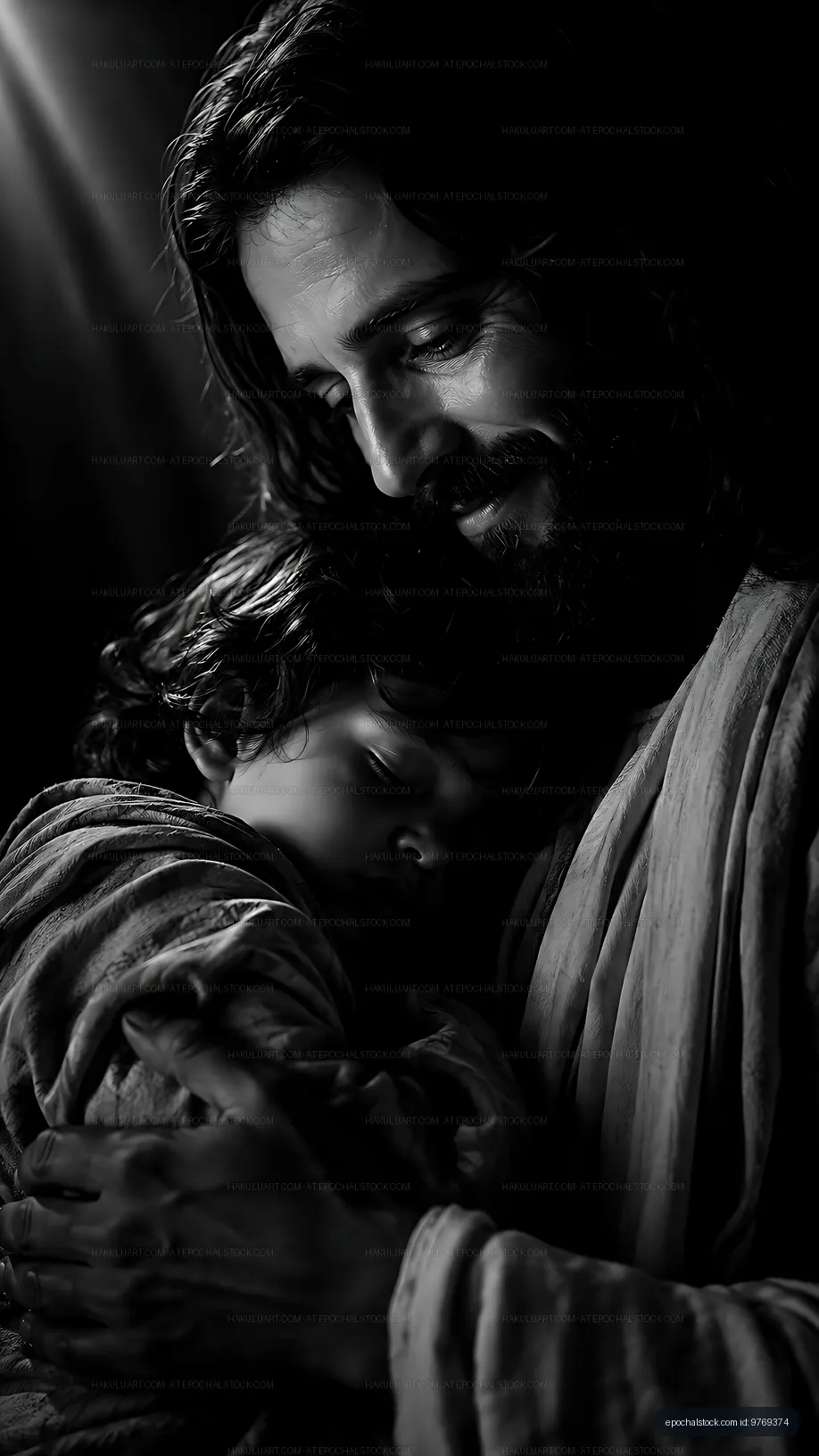 Father and child sharing a moment in a dimly lit room