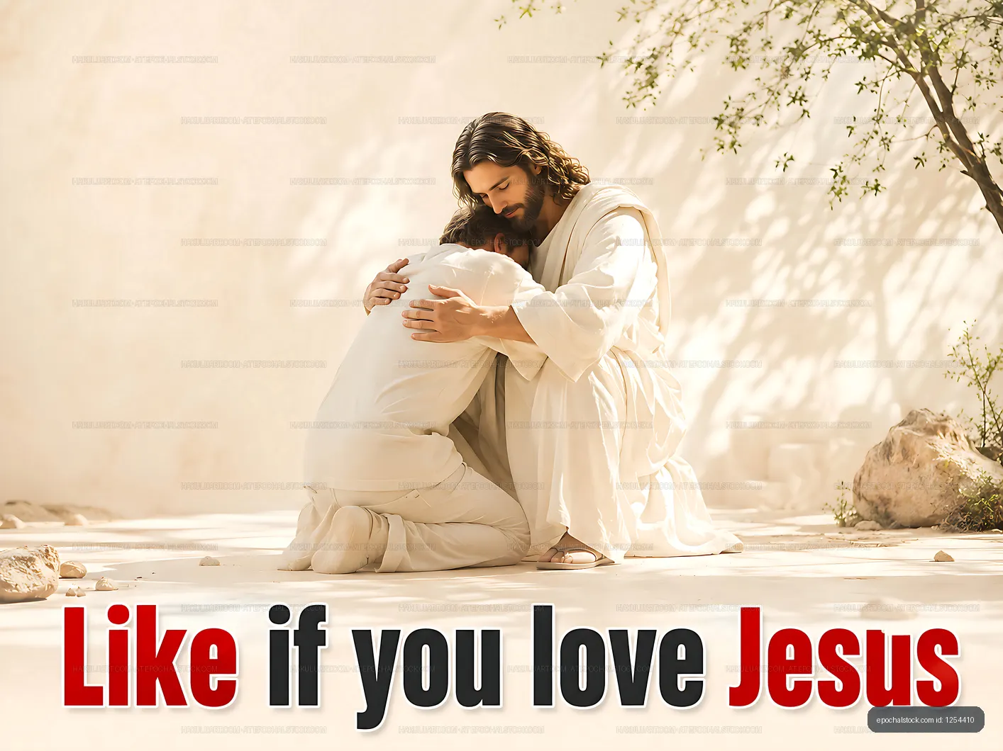 Supportive embrace between Jesus and a follower