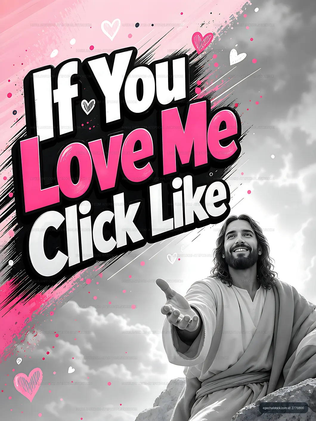 Jesus figure inviting interaction with message on social media