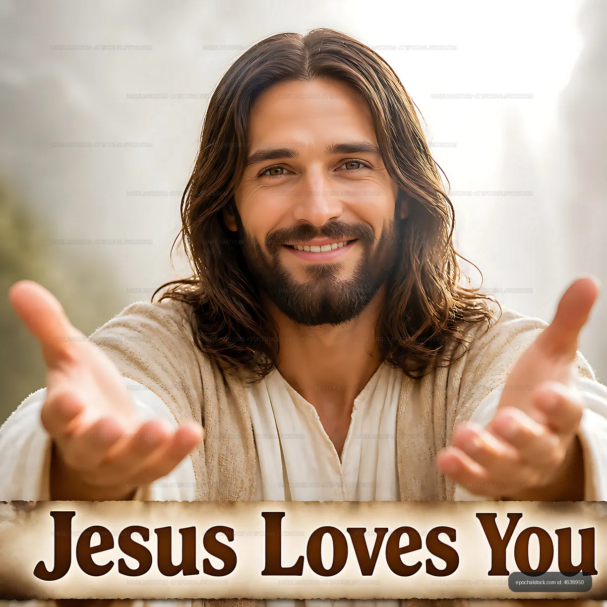 Jesus offers love and support with open hands