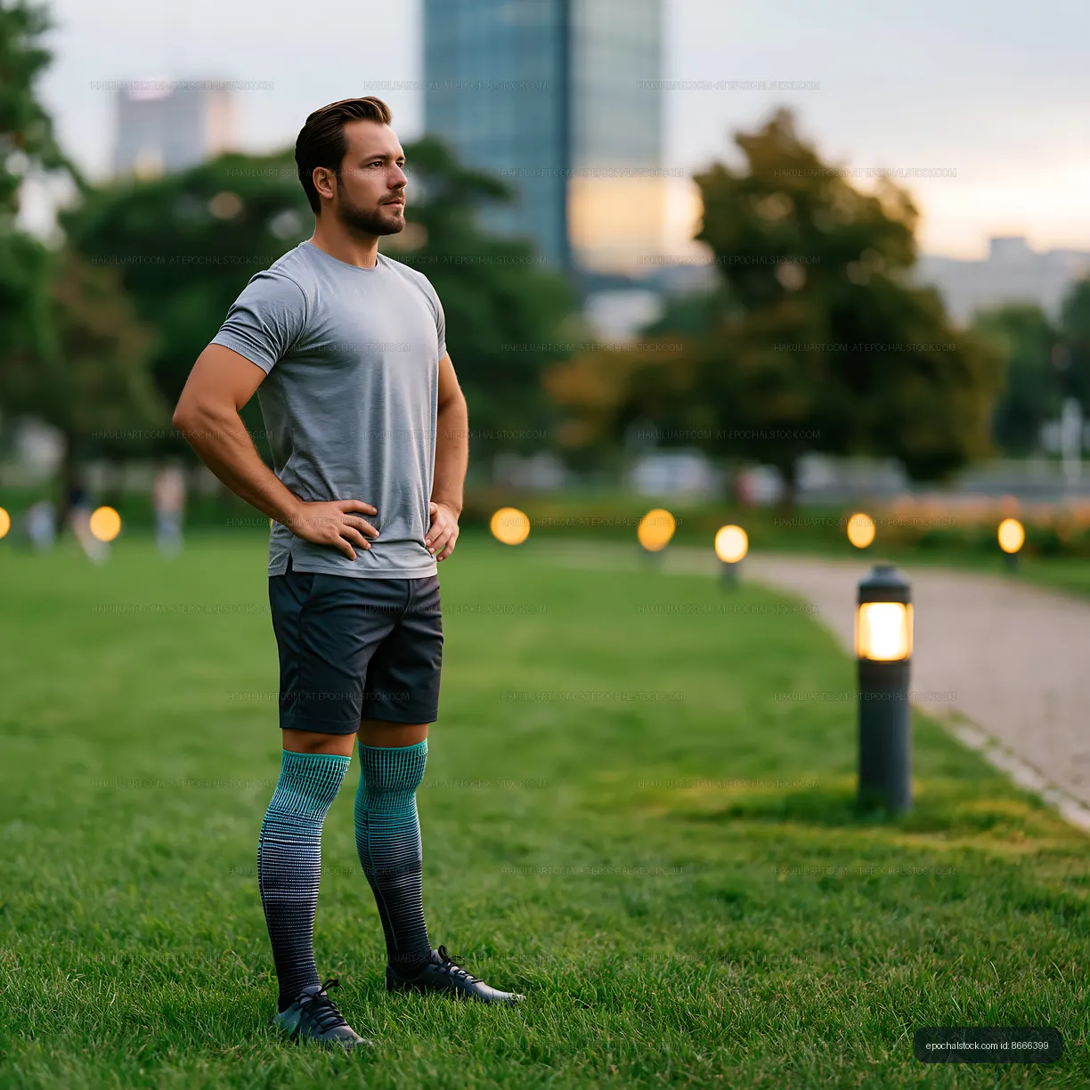 Man standing in park ready for workout in the evening