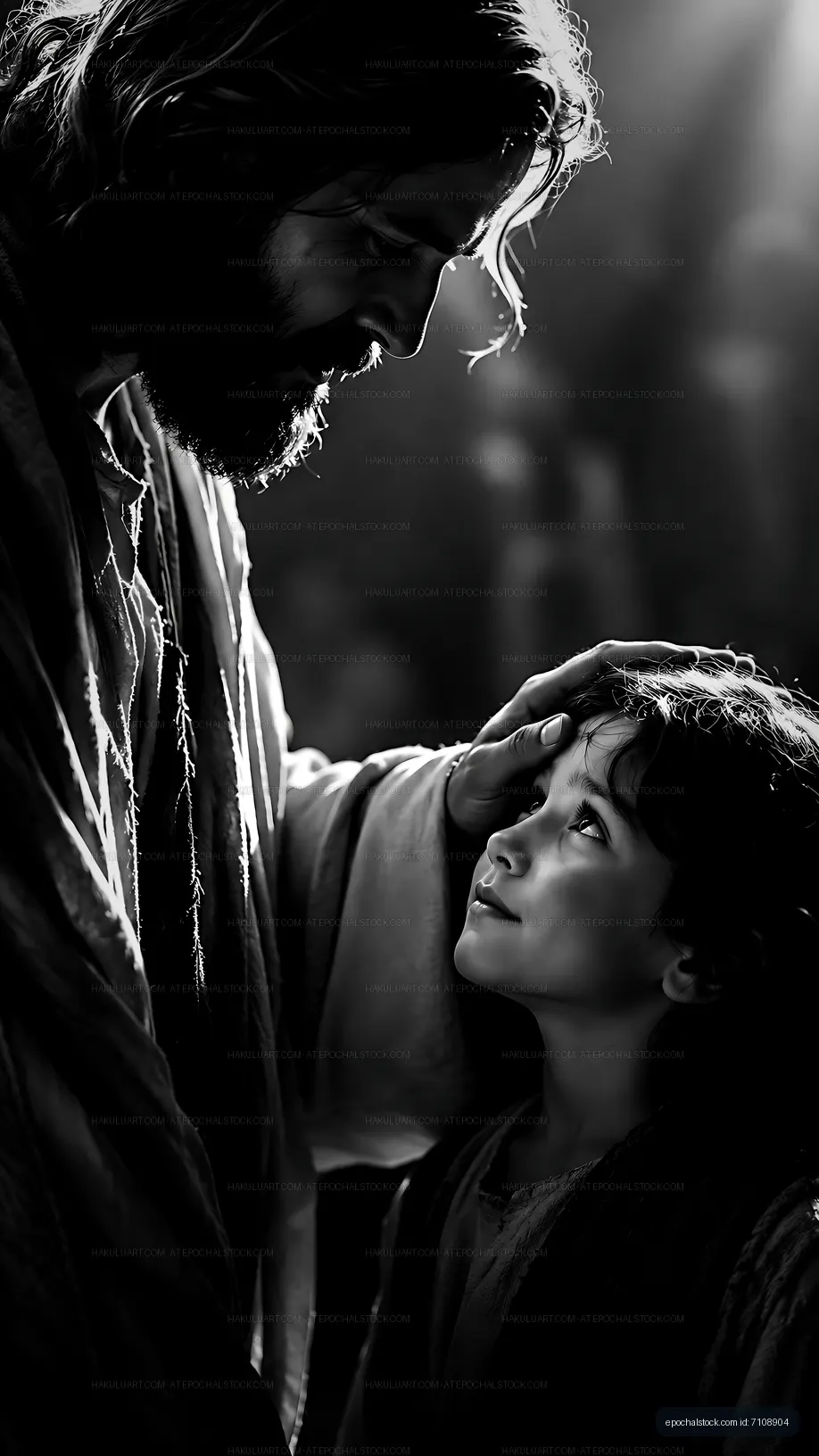 Man and child interacting in a soft light setting