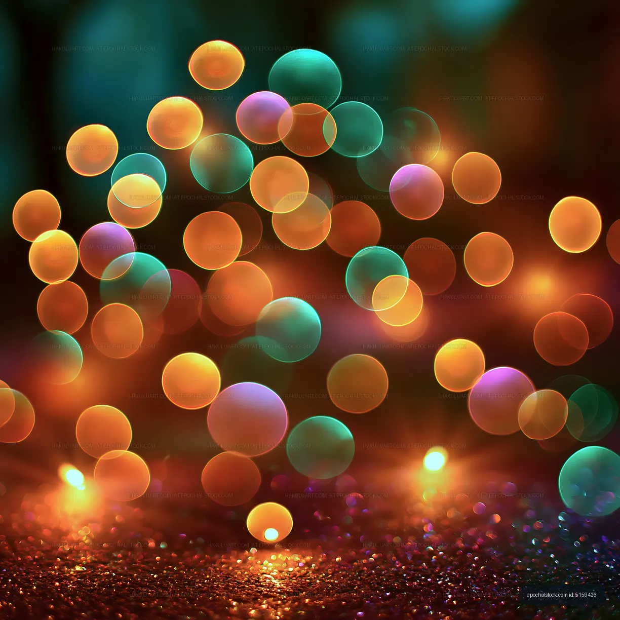 Colorful bokeh lights create a festive background