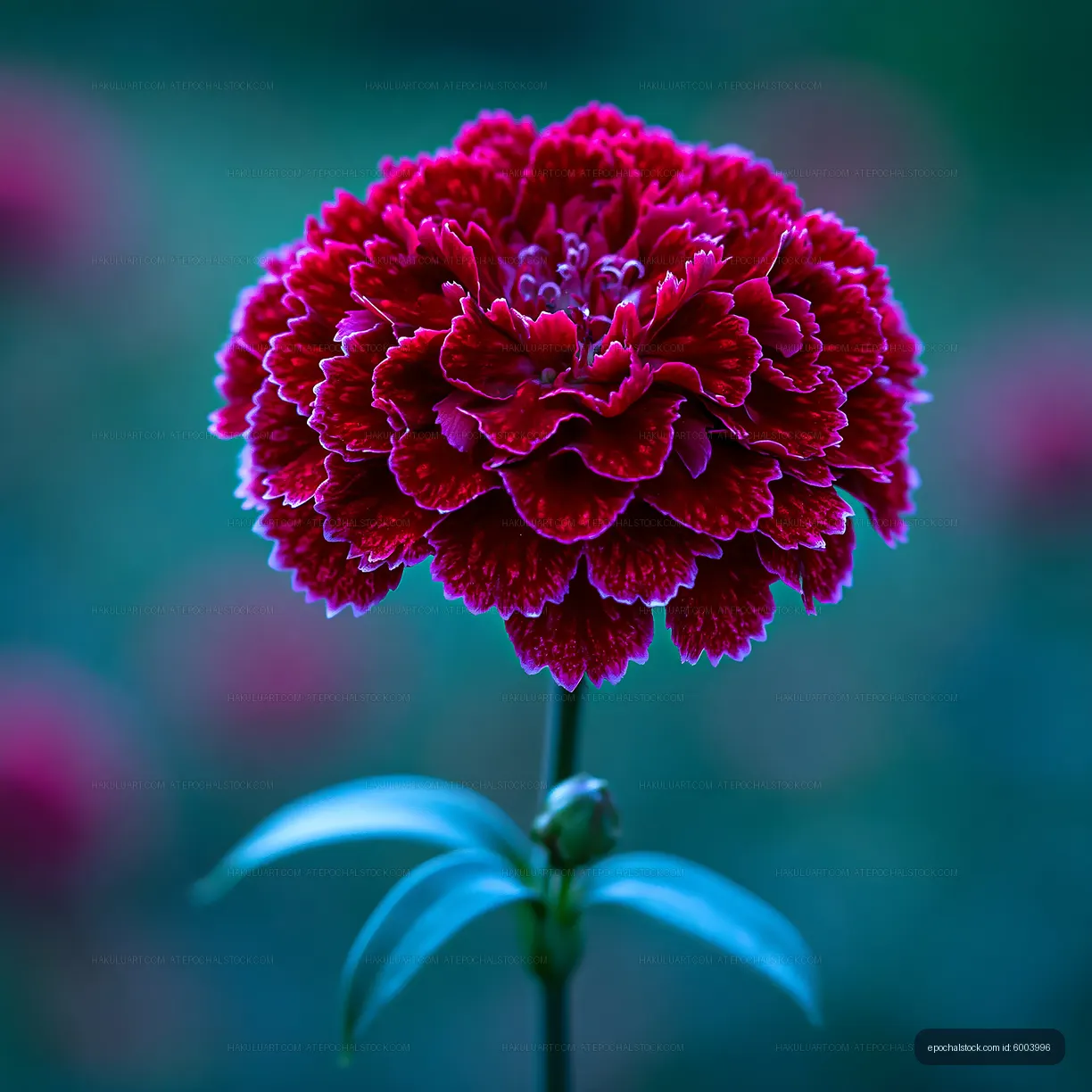 Red flower in bloom with green background
