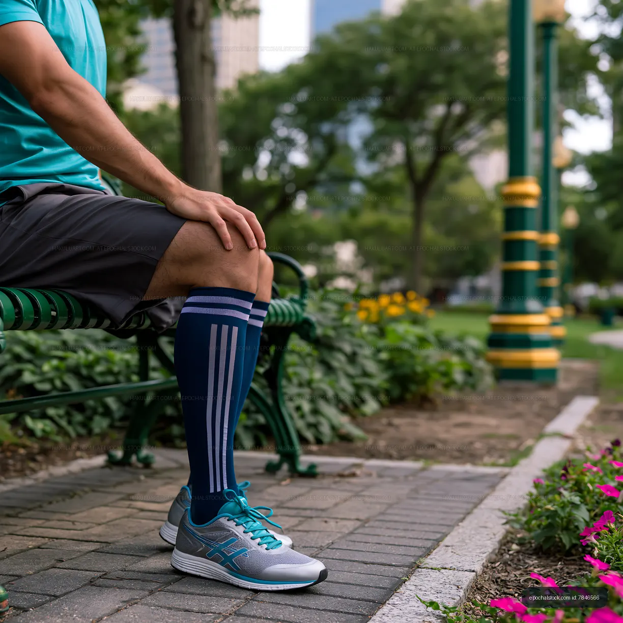 Runner resting on a park bench in summer