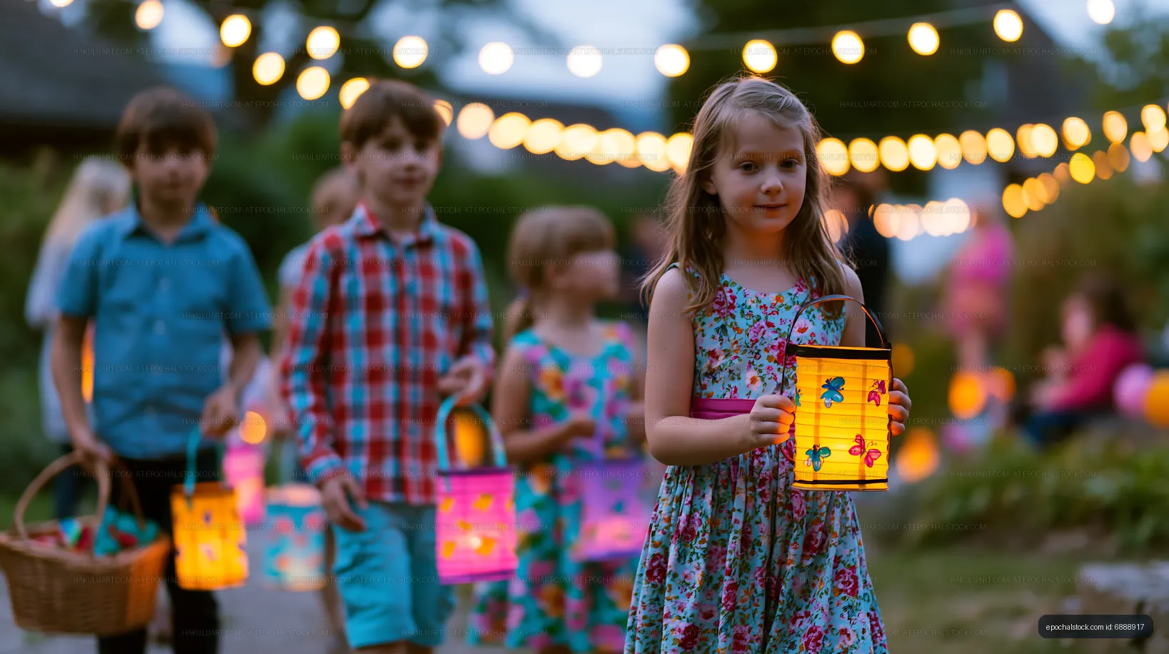 Children walking with lanterns during a summer evening festival