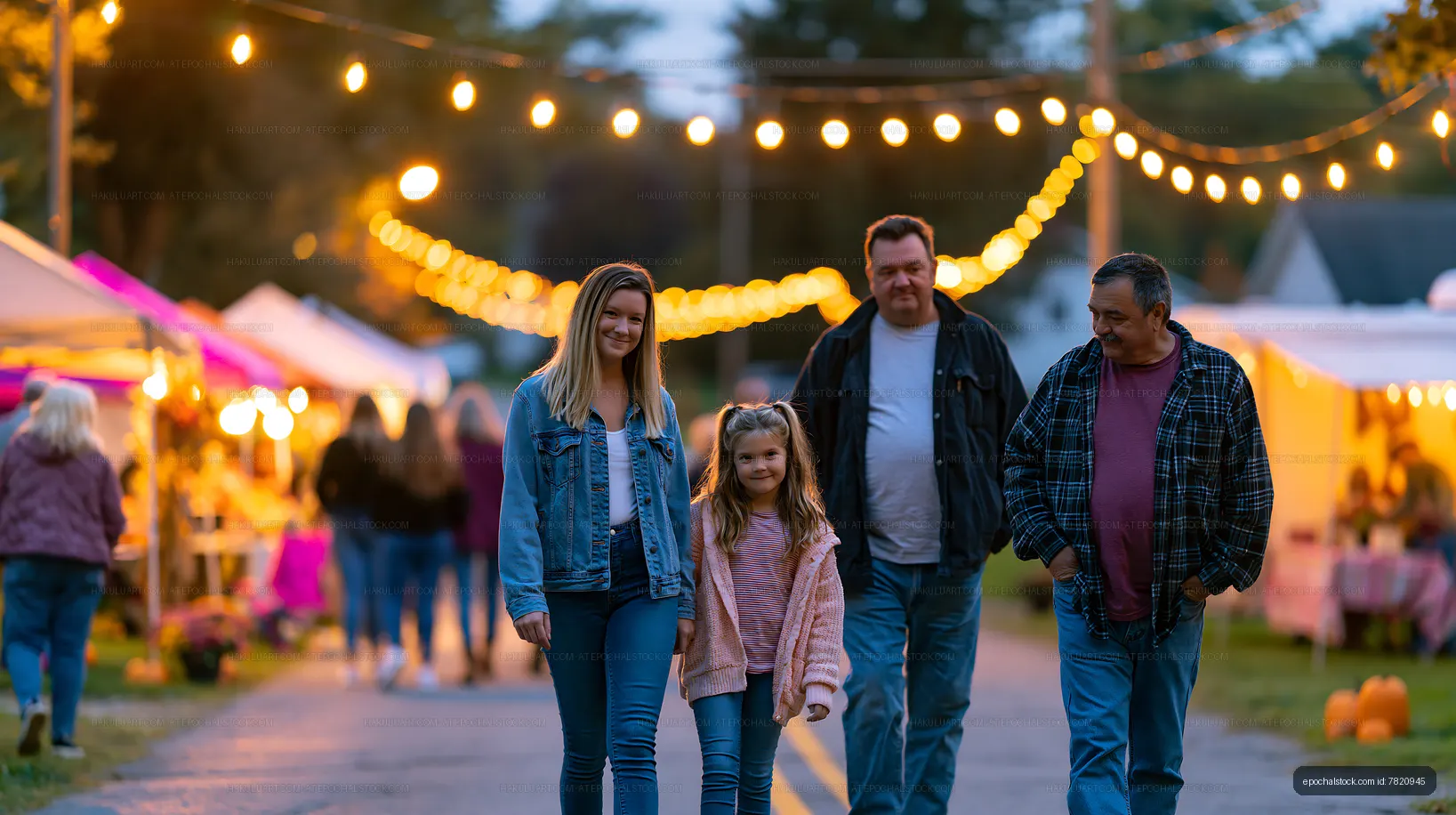 Families walk together at a local night market during autumn