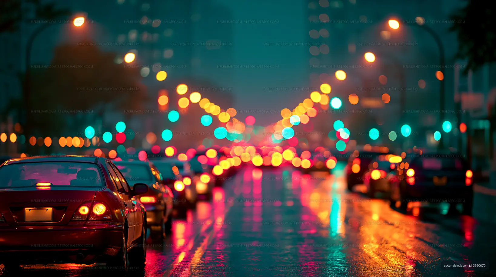 City street at night with blurred car lights