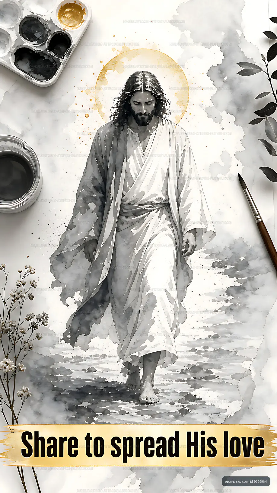 Walking on water artwork with inspirational message