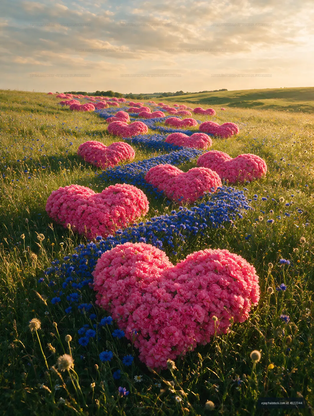 Colorful heart-shaped flowers in a grassy field