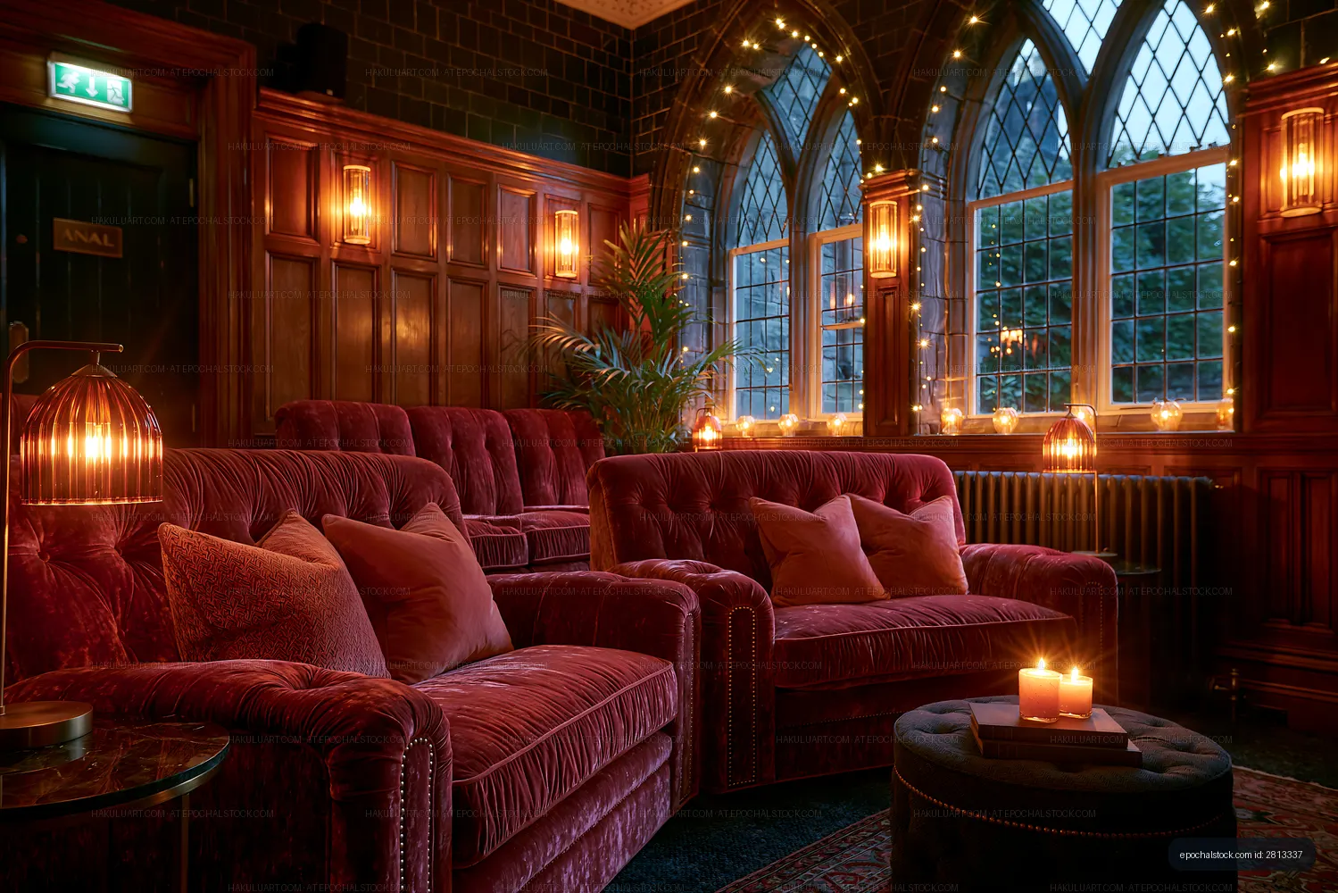 Cozy sitting area with soft lighting and vintage decor