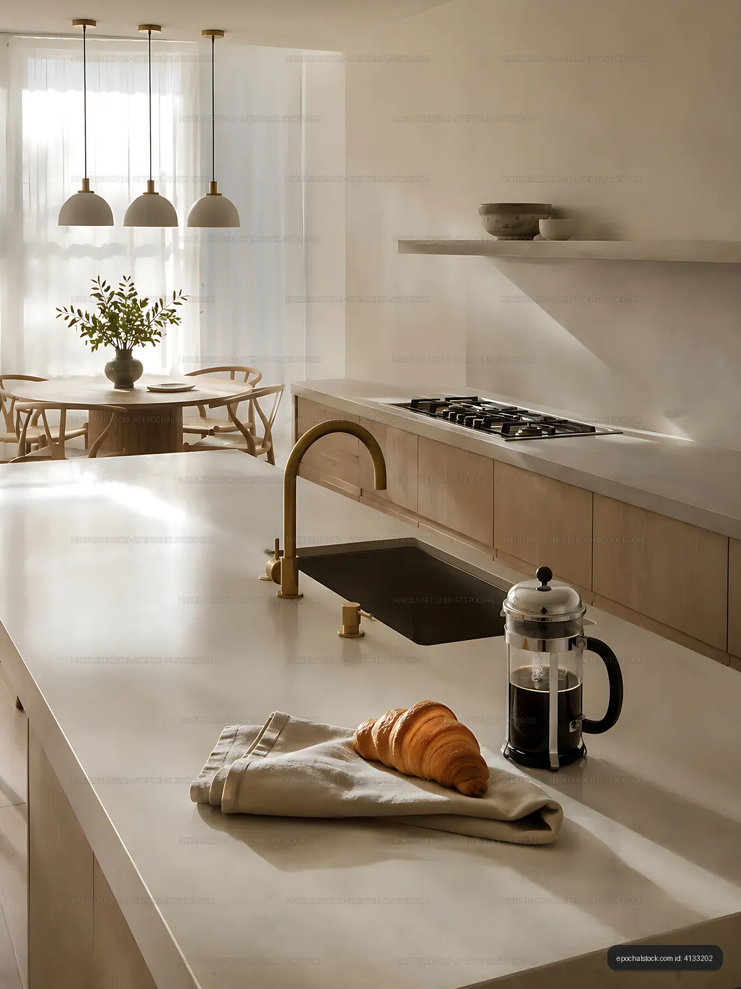 Modern kitchen with natural light and simple design