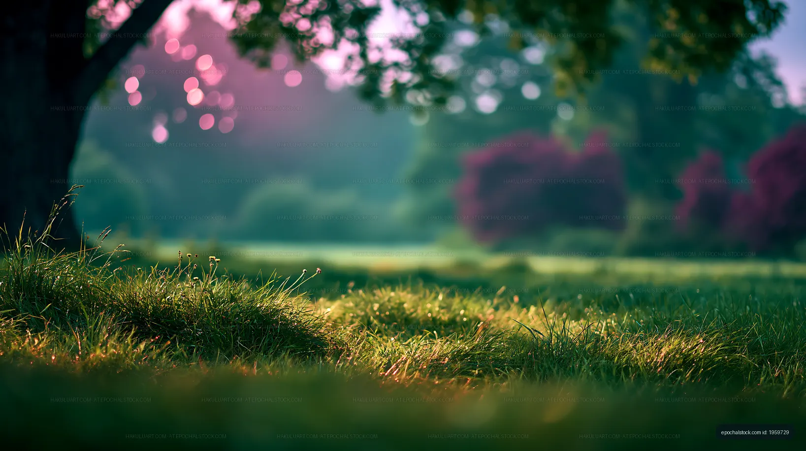 Morning light on grass in a tranquil park setting