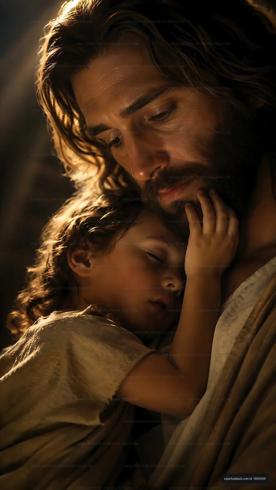Father holds sleeping child in close embrace