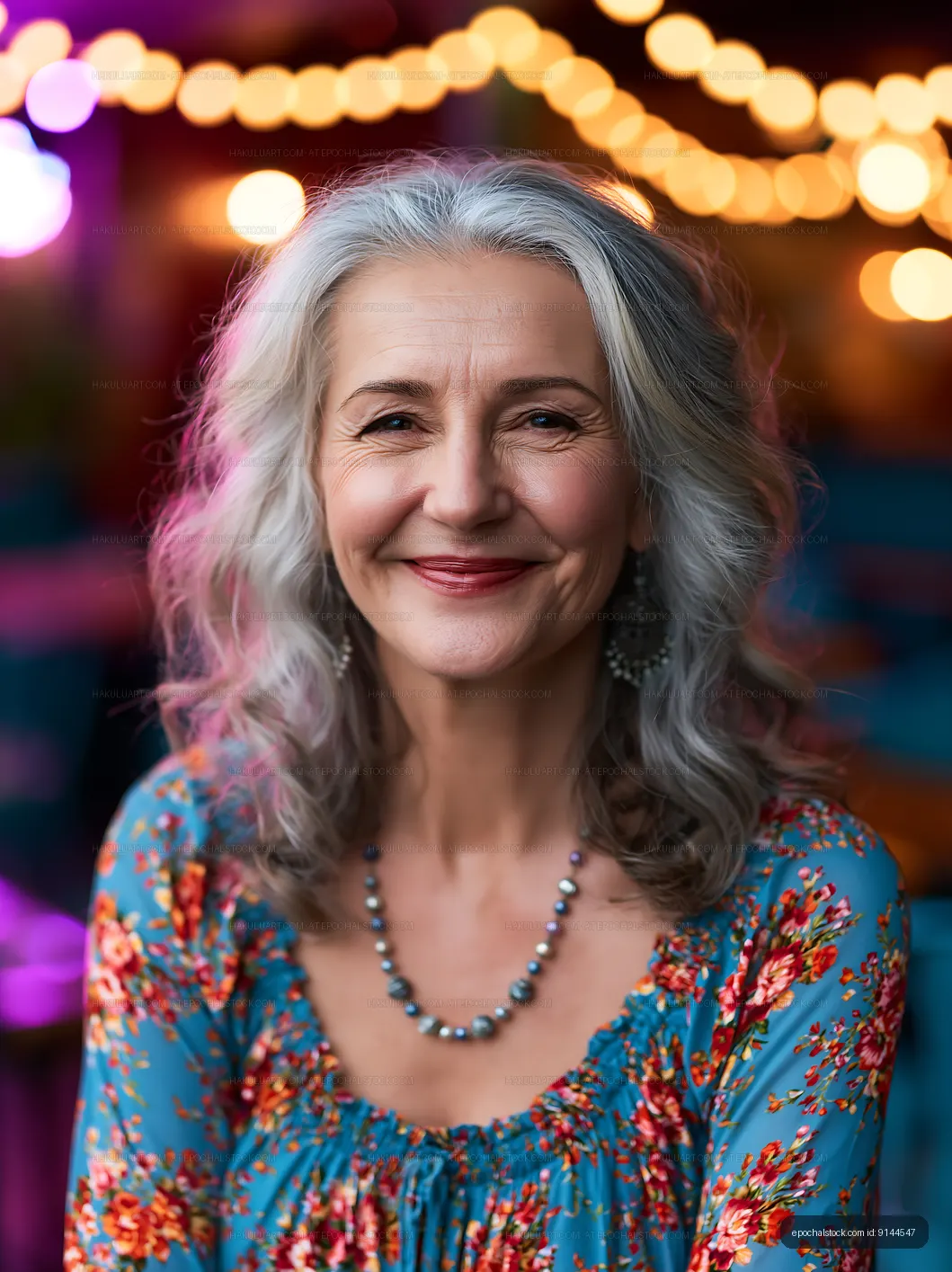 A woman with gray hair smiles at the camera