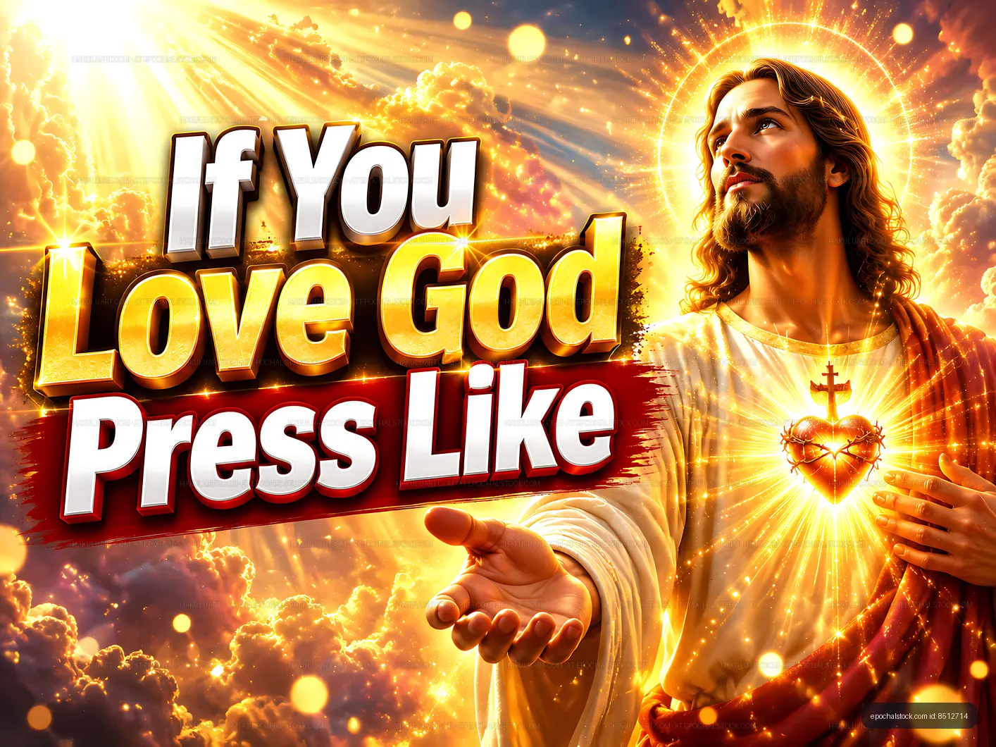 Religious message with bright light and heart symbol