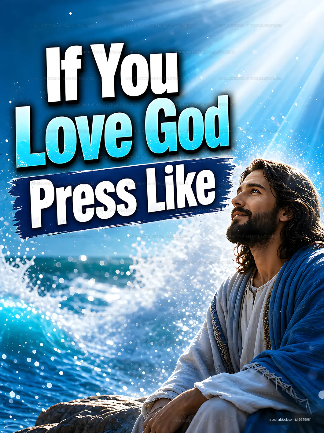 Jesus with ocean waves and light symbolizing faith