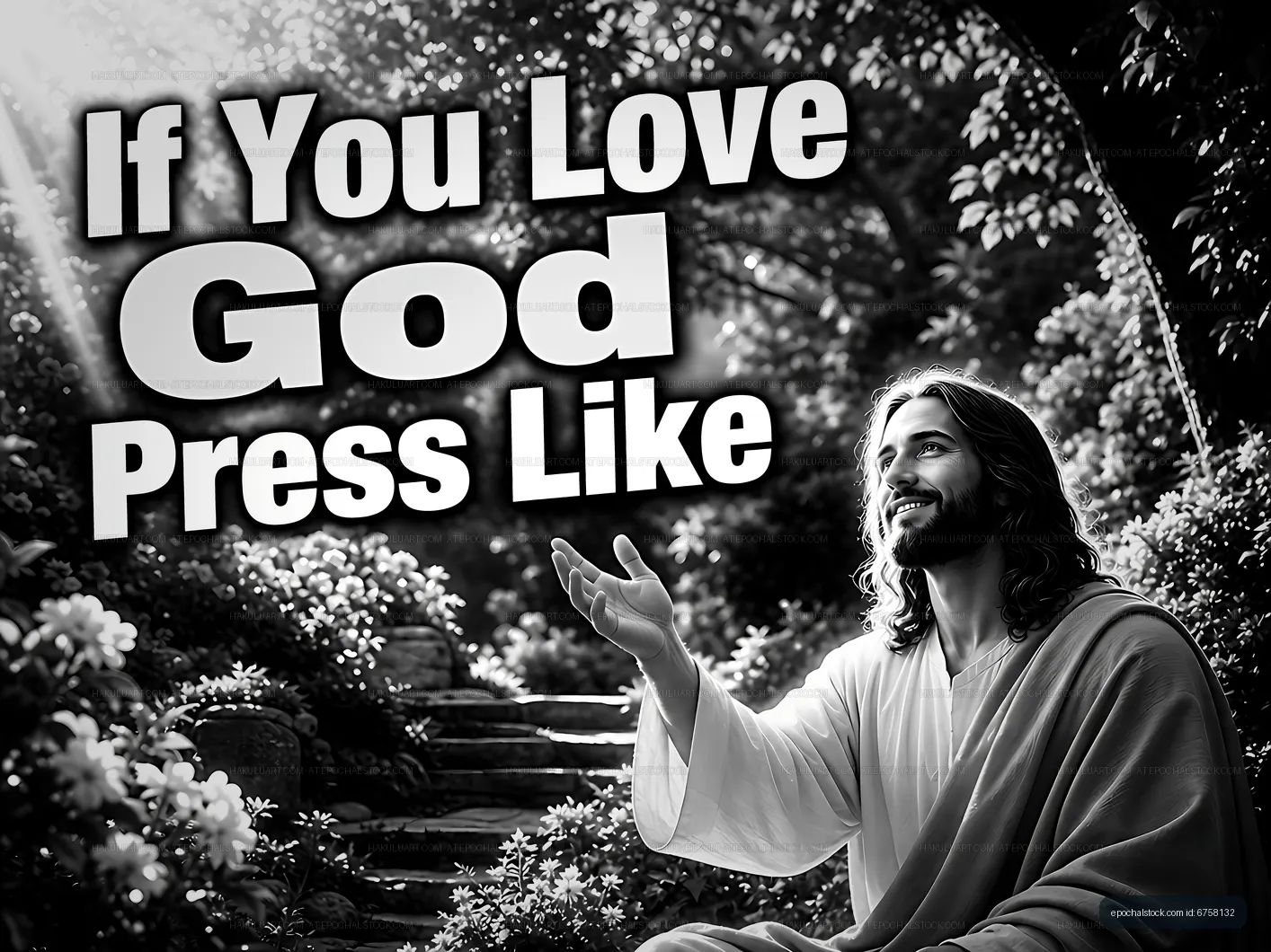 Jesus gestures in nature with text inviting likes on social media