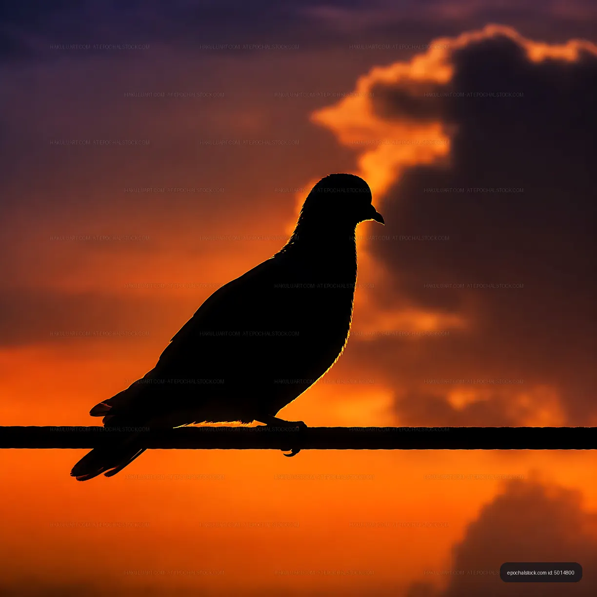 Pigeon silhouette against sunset sky