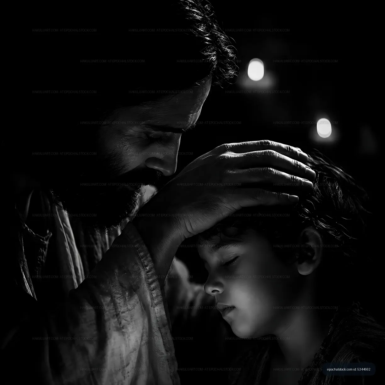 Father and son share a moment of connection in low light