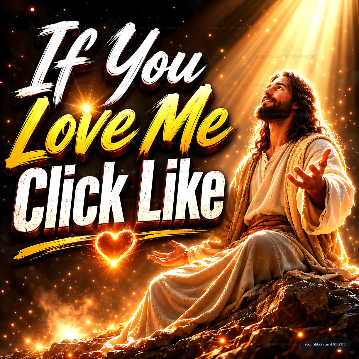 Spiritual figure in a glowing landscape with uplifting message