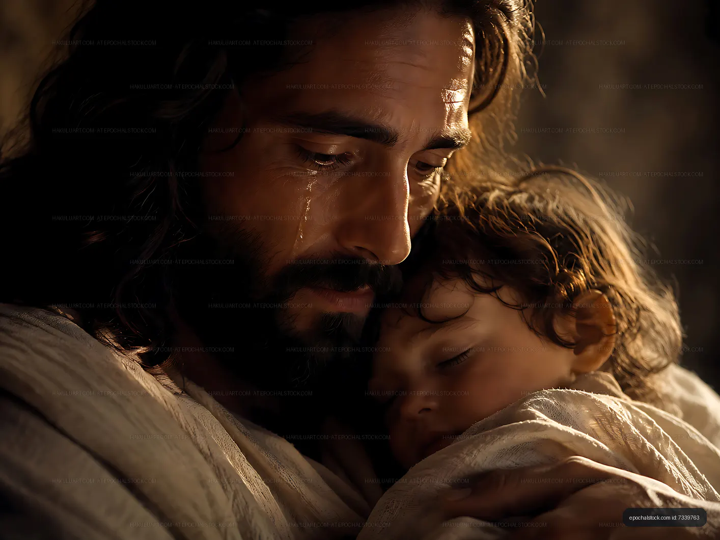 Emotional moment between a man and a child indoors